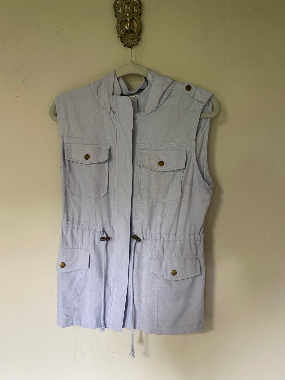 Built by Dreamers Hooded Linen Cotton Blend Zippered Utility Vest  Medium